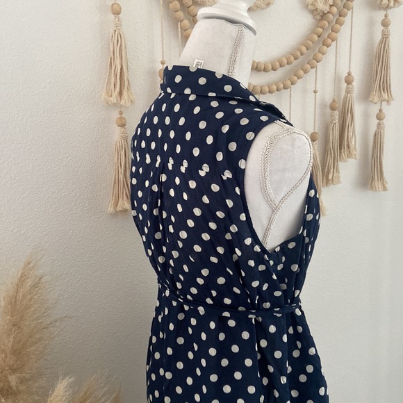 J. Crew navy polka dot shirt dress sleeveless tunic cream blue tie waist medium - Picture 11 of 15
